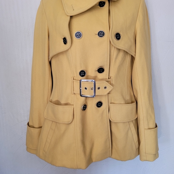Green With Envy Mustard Yellow Wool Pea Coat Jacket Size Women's Small - Picture 4 of 15
